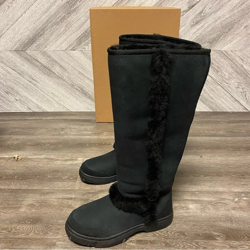 UGG | Sunburst Extra Tall Suede Shearling Boots In Black NEW